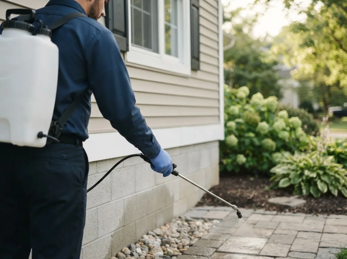 Pest control technician inspecting a home in South Range, WI
